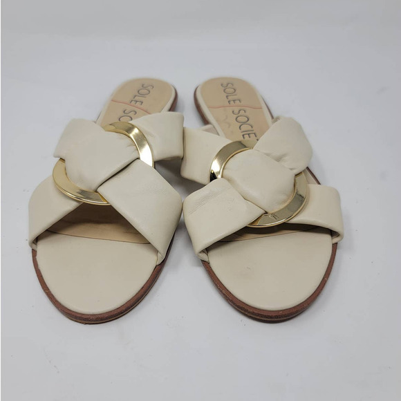 Sole Society Sainne Sandal Size 8M Crisscross Straps Slip On Flat Slides White - Picture 4 of 8